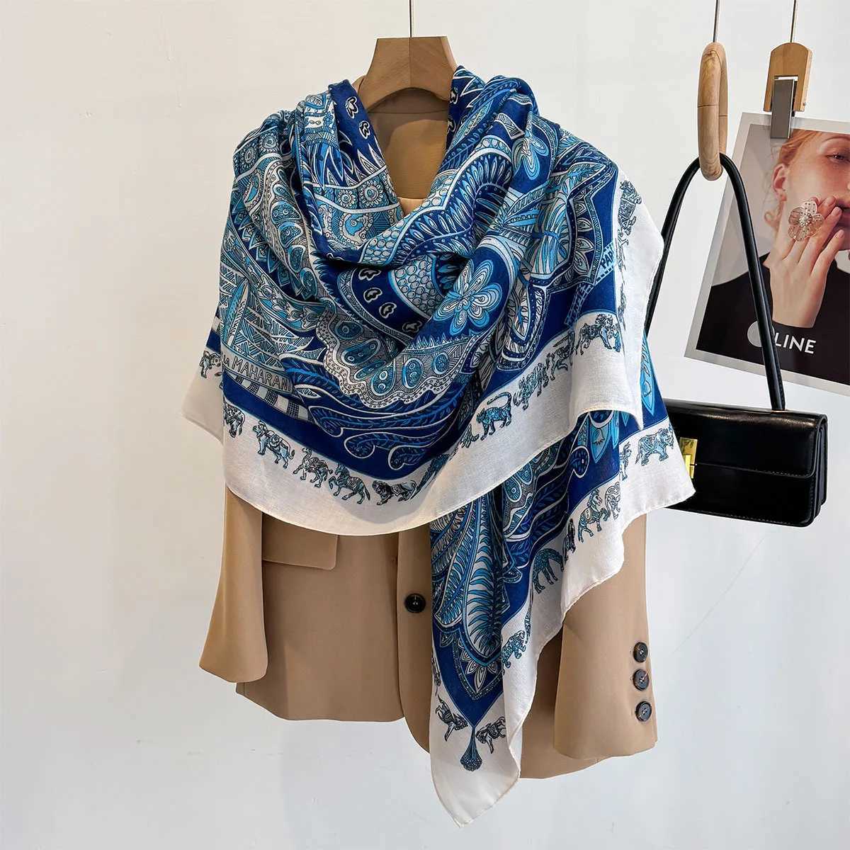 130130cm Beach Wraps Large Shawl For Women Luxury Floral Printed Square Scarf Fashion Scarves Bandanas Elegant Hijab H260331