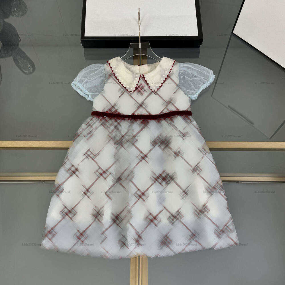 New Lace girls dress Red letter embroidery Princess dress kids designer clothes Summer Collar design baby skirt A014X01N261