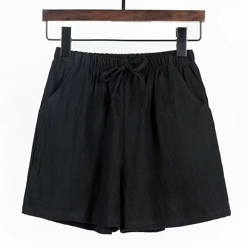 026 Short ample décontracté taille haute pour femme en coton et lin pour les sports d'été.