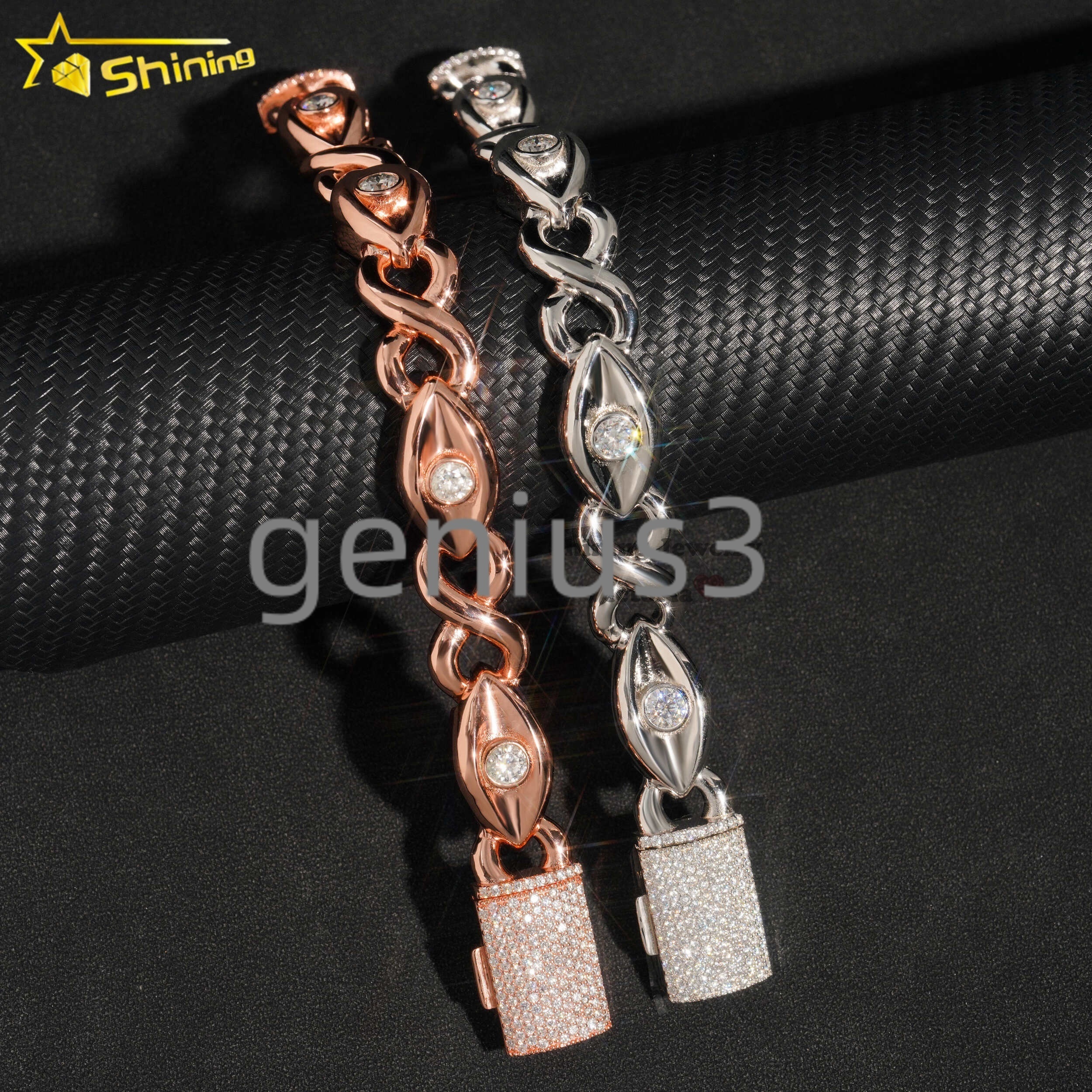 White Gold Rose Gold 15mm GRA Certificated 925 Sterling Silver Vvs Moissanite Diamond Evil Eye Cuban Link Bracelet