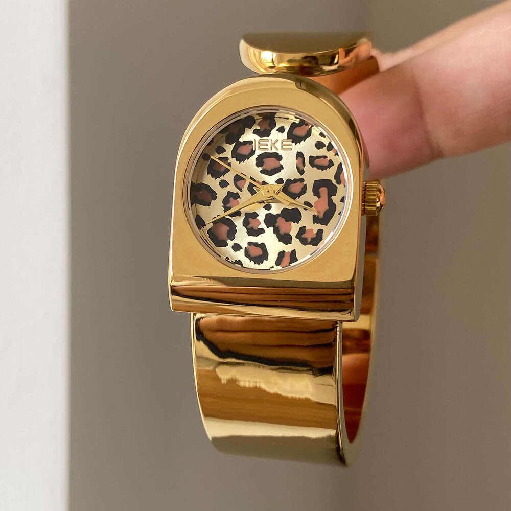 Vintage Big Ben Design Leopard Print Black Gold Women's Quartz Bracelet Watch