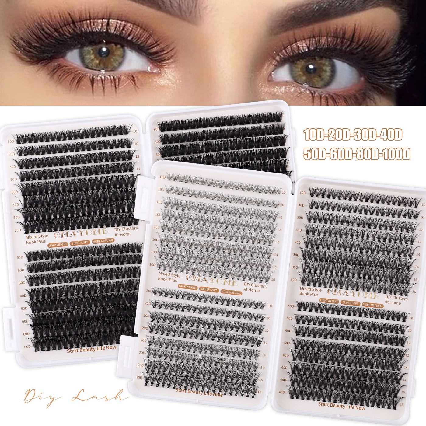 DIY Eyelash Extension Kit with Lash Bond & Seal Strong Hold DIY Lash Clusters 640Pcs Fluffy Wispy Individual Eyelashes Soft Lightweight D Curled-image-1100062339
