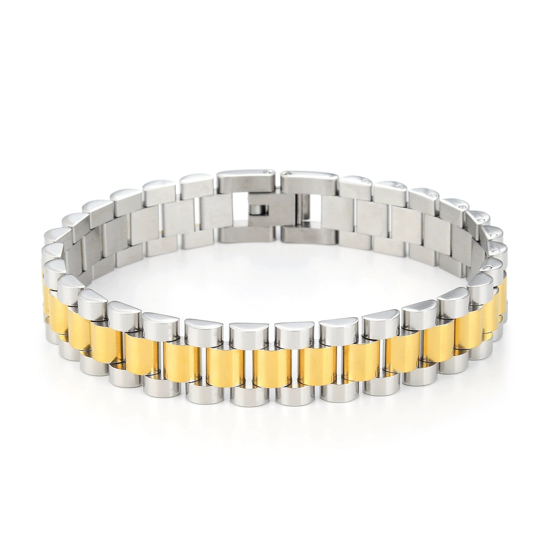 Bracelets de montre en acier inoxydable pour hommes, argent, or, noir, couronne ronde carrée large, chaîne de 12mm, bijoux, cadeau, offre spécial