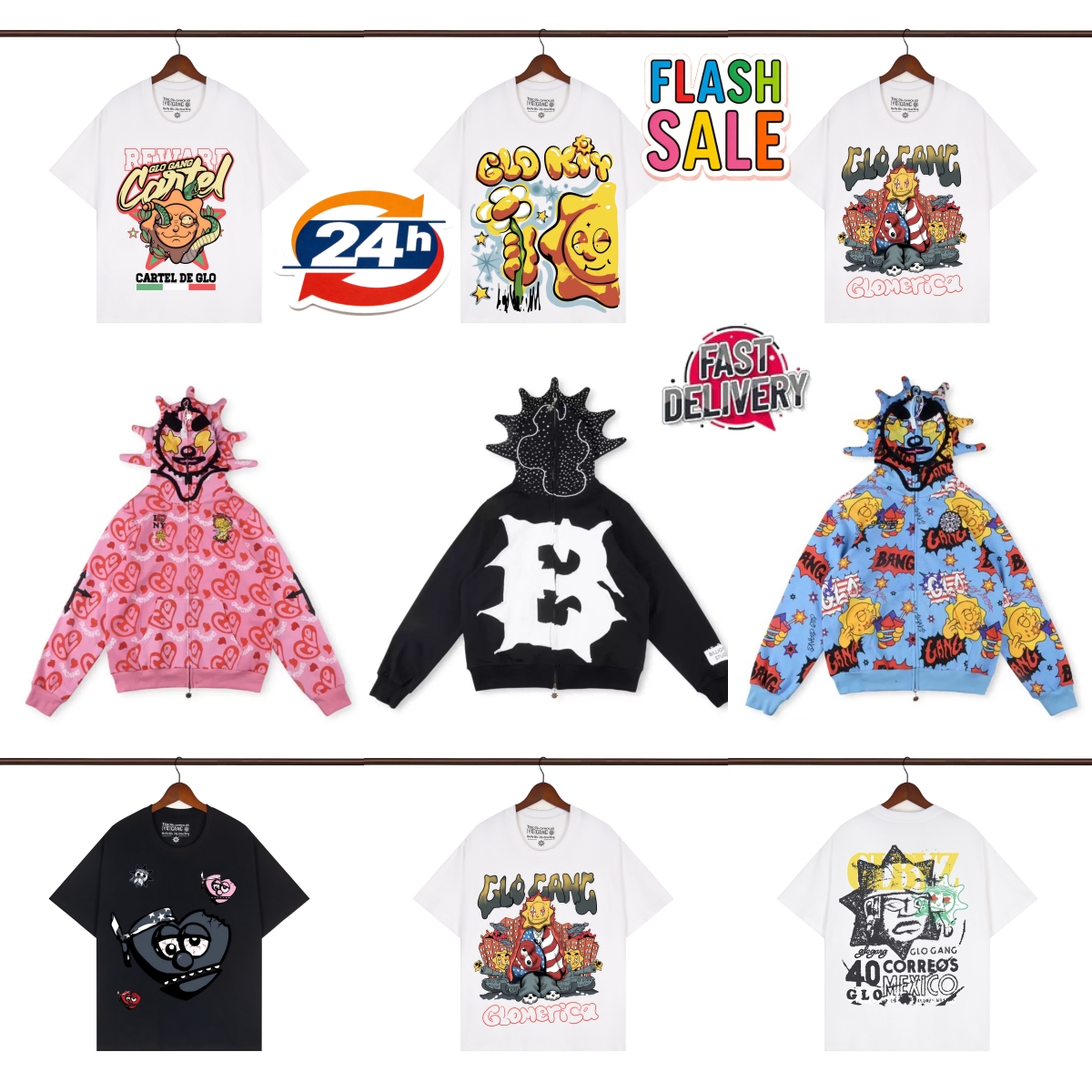 Luxurious designer glo Gang Men s Hoodies Fast The Glory Fu Zip Hoodie High Street Print CamouflageMen Women Drink Cartoon Y2K Hoody Designer Sweats