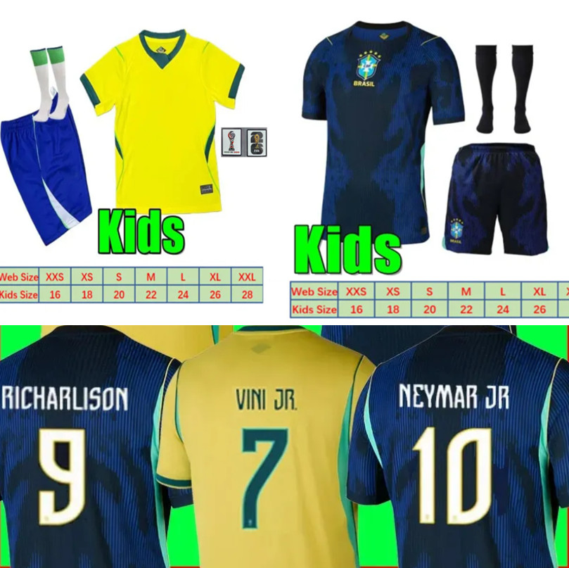 2026 Kids BraziLs Soccer Jerseys NEYMAR RONALDO National Team football kits RAPHINHA Savinho Endrick Joelinton Brasils kids Goalkeeper football s-image-920948784