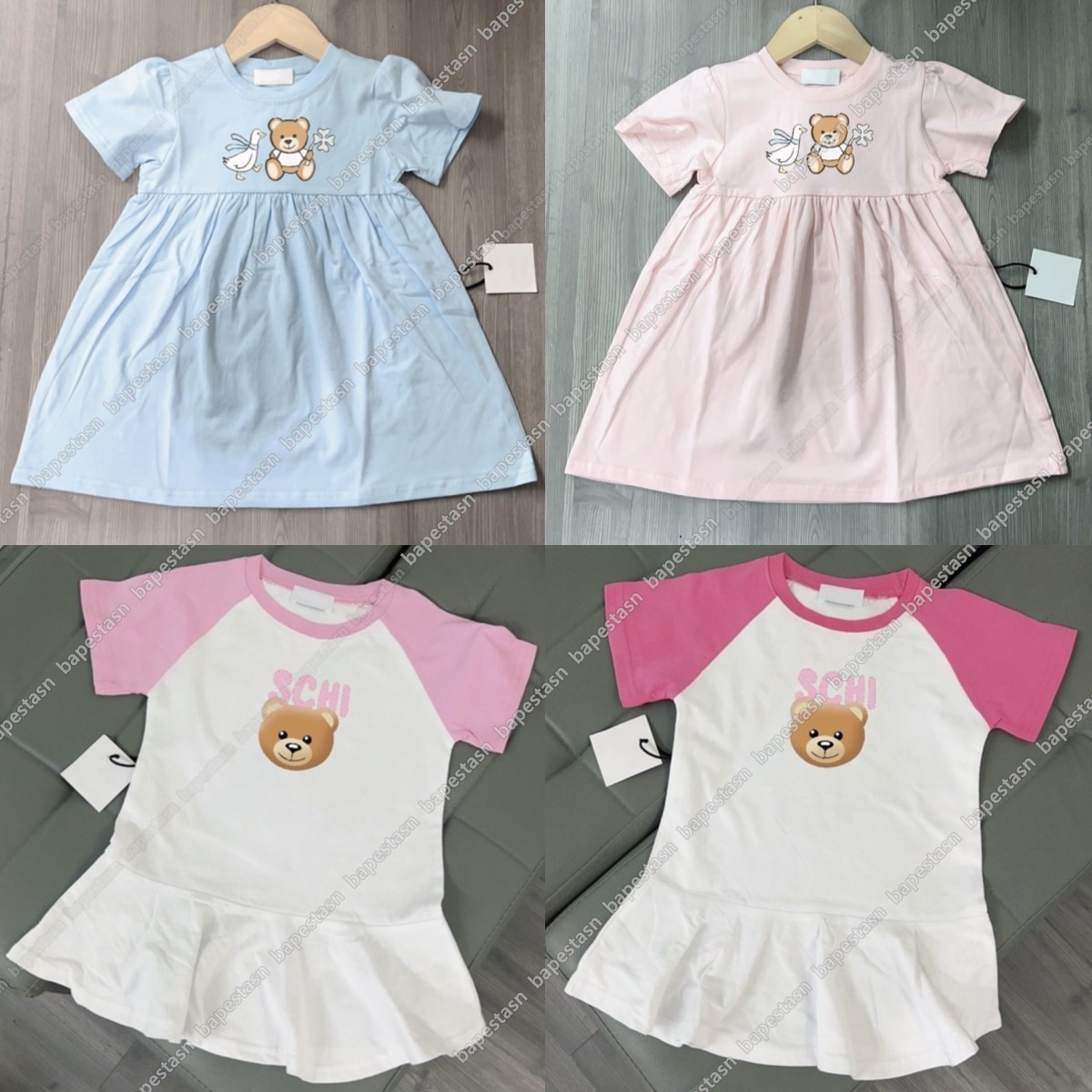 Designer Baby Dresses clothes kids toddler girls Dress fashion summer little baby children pink white blue dress-image-1100023436