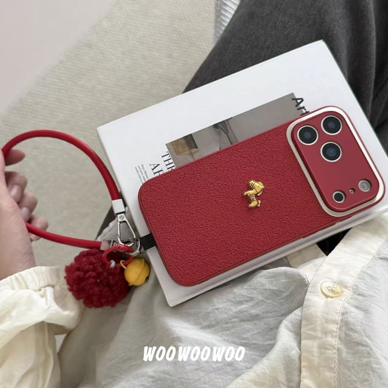 Red Little Pony Horse Year Case with Lanyard and Pendant for iPhone