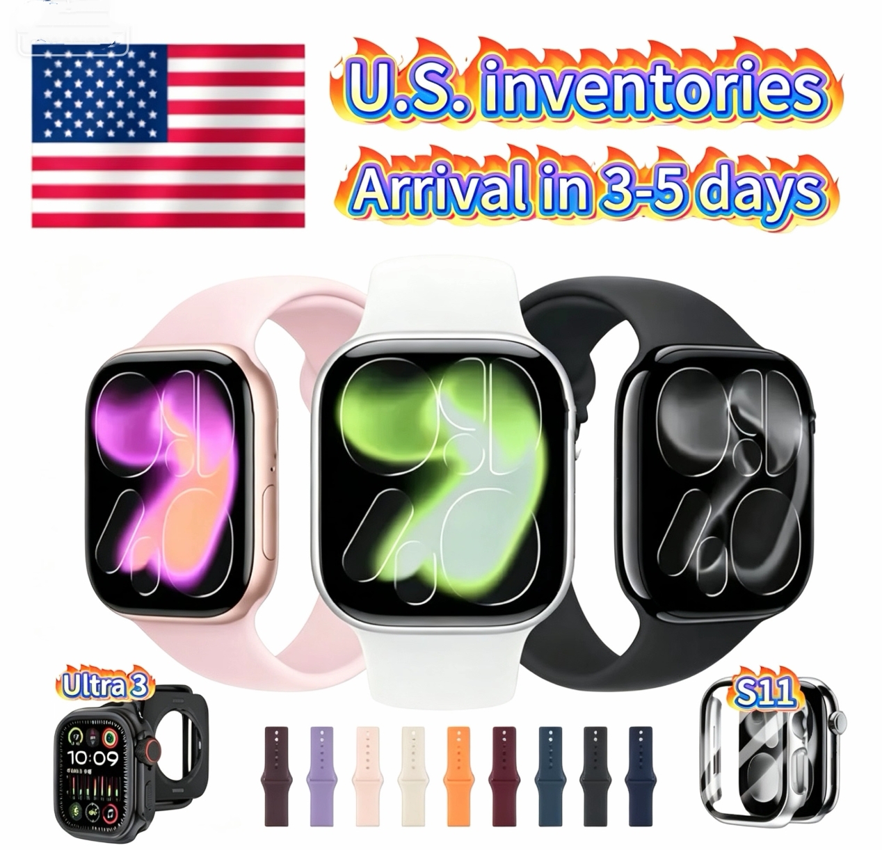 US stocks in stock Silicone protective case for Apple Watch Series S11 and Ultra 3, 46MM and 49MM dial, high-definition touch screen, supports Bl-image-1096751860