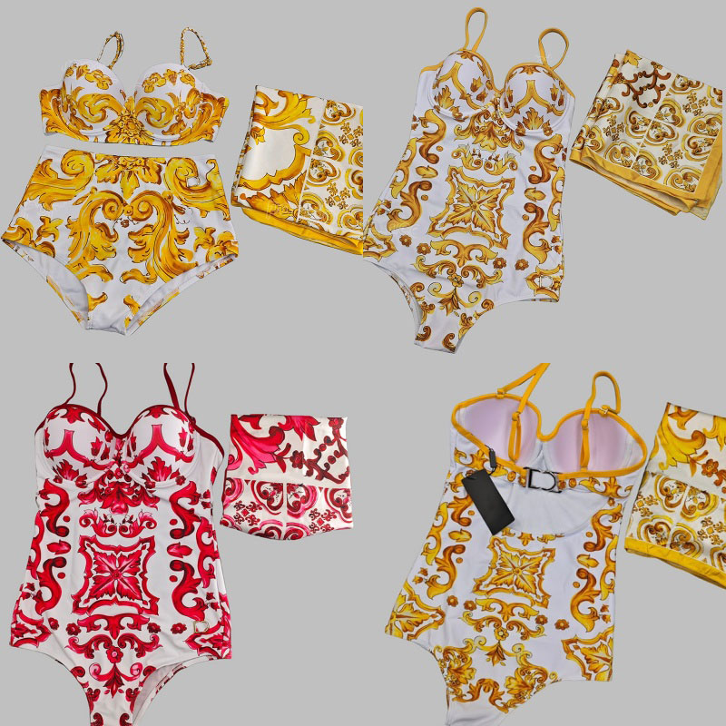 Set di costumi da bagno con reggiseno push up e slip di design - Copricostume da donna diviso per pareo per spiaggia, piscina, yacht e vacanze estiv