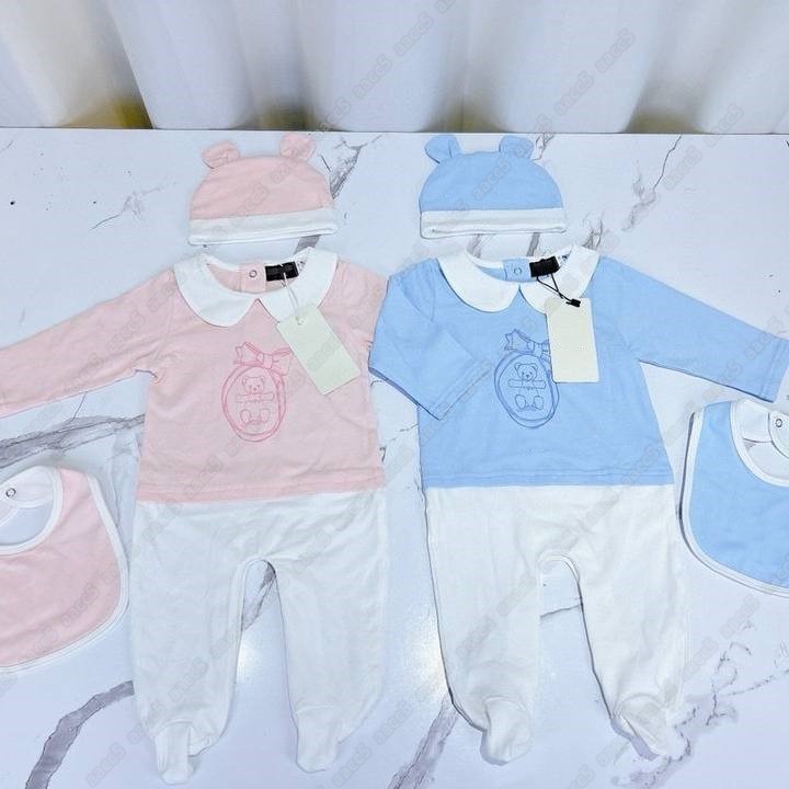 Designer baby Rompers newborn Jumpsuits boy girl kids summer pure cotton pink white clothes 0-2 years old children's clothing-image-973803410
