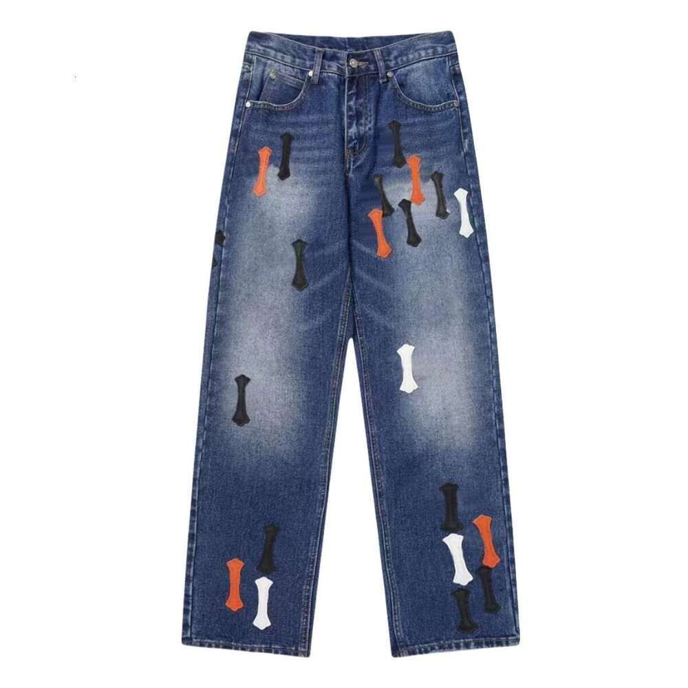 Chrome Designe Men Jeans Mirror Quality Cross Printed Pattern Tight Jeans Cross Printed Women Fashion Hiphop Casual High Street Chrome Pants E35 124