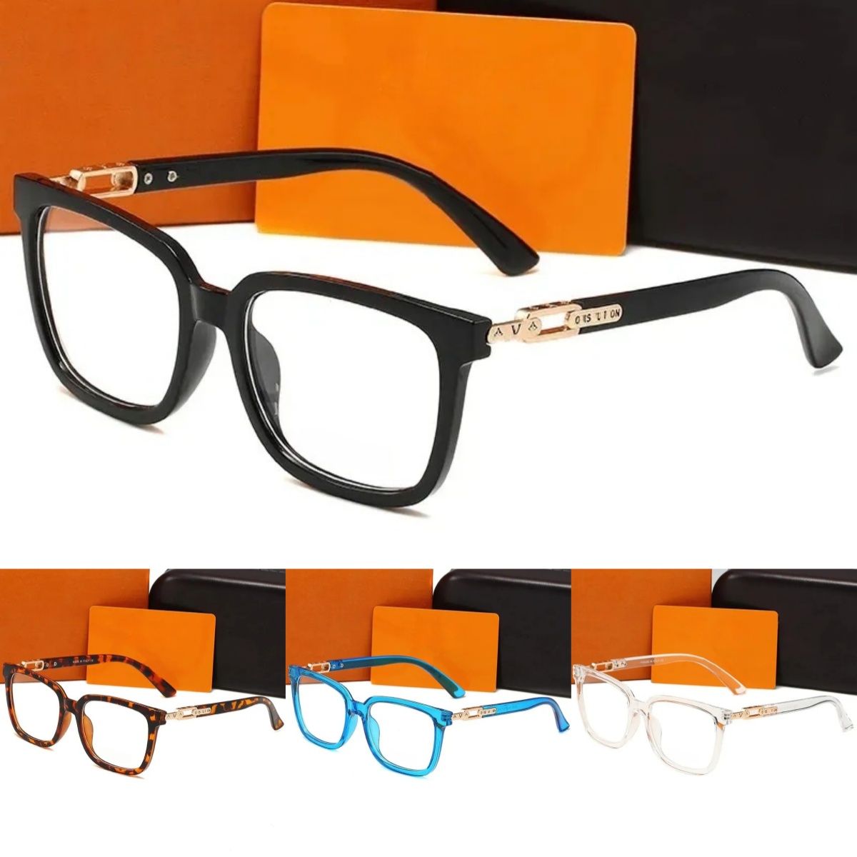 Luxury Designer Bold Square Frame Eyeglasses Monogram Signature Series Clear Lens Retro Optical Glasses for Women Men with Case