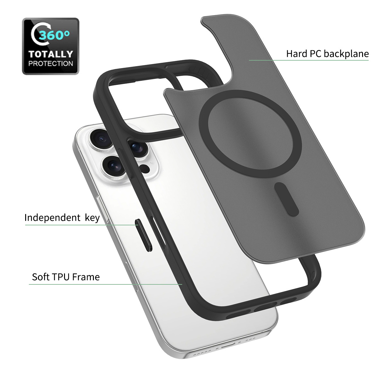 Magnetic Frosted Phone Case for iPhone 17 Pro, 2-in-1 Button Design, Shockproof Cover for 16 Pro Max/15 Pro Max-image-1100310202