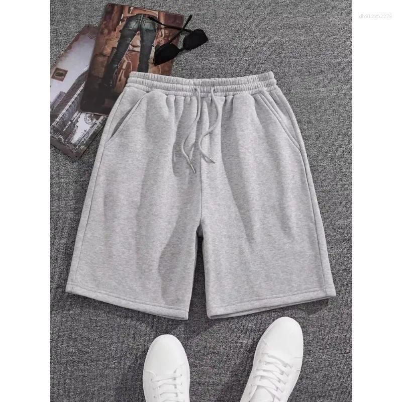 Men's Shorts Four Season Solid Color Gray Loose Cotton Casual Drawstring Waist Sports Men Gym