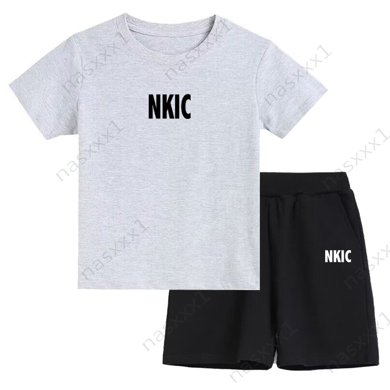 Baby Girl Boy Clothes Set Children Letter Print 100% Cotton Gray T-shirt and Short Two Pieces Suit Kid Shorts Sleeve Tracksuit-image-1110363895