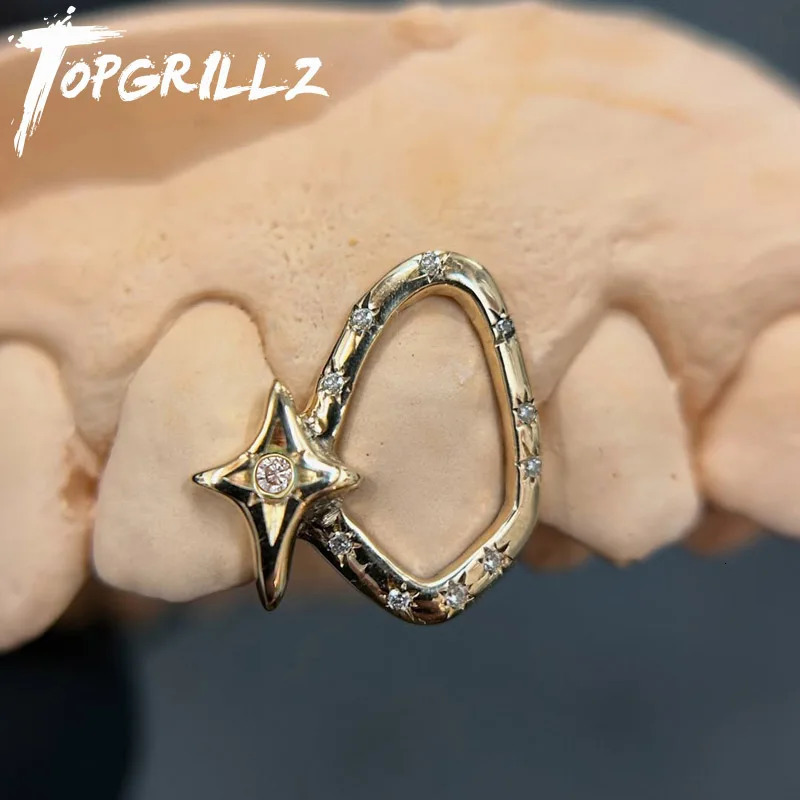 TOP Geometric Single Skeleton Iced Out Star Zircon Teeth Vintage CZ Stone Tooth Caps For Women Men Halloween Gift 260324BJ