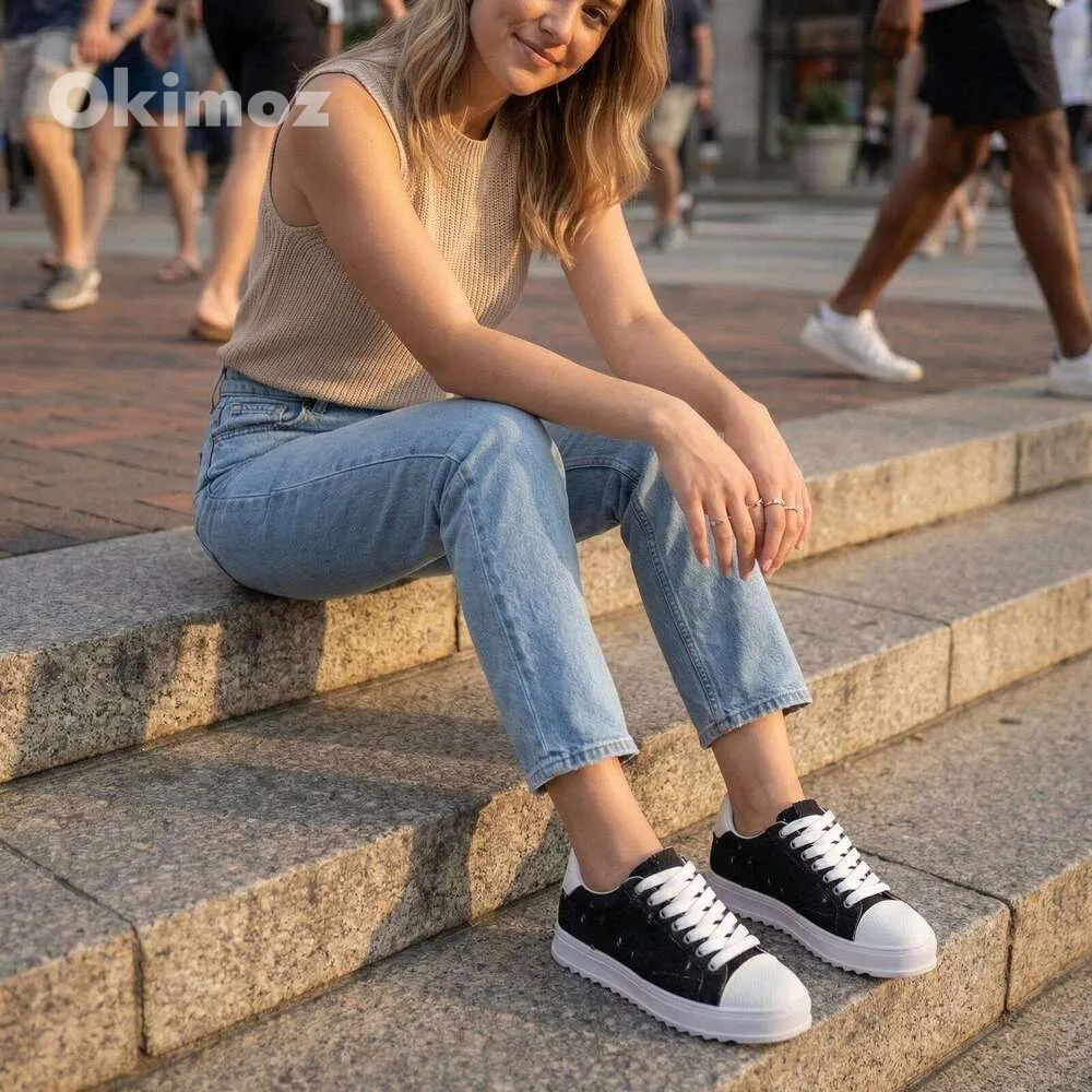 Okimoz Casual Shoes Running Sneaker Designer Shoes Black Denim Distressed Platform Sneakers Outdoor Sport Tennis unisex Mesh shoes
