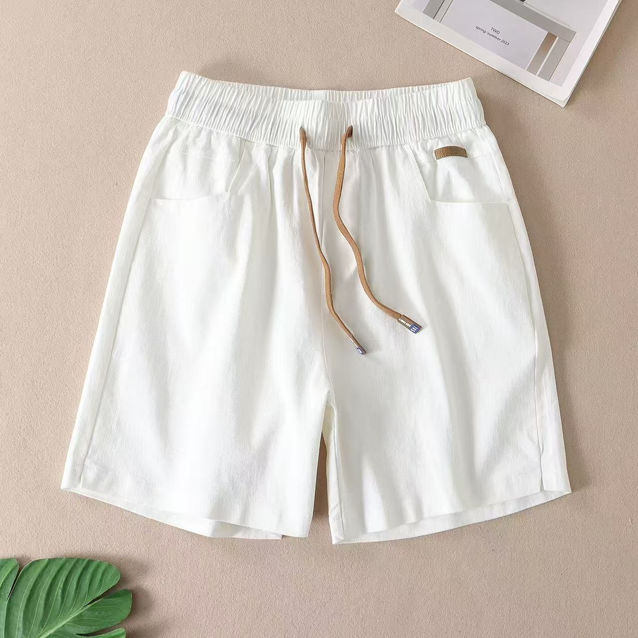 028 Classic and elegant water-washed cotton high-waisted slimming wide-leg short pants for women in summer-image-1100140978