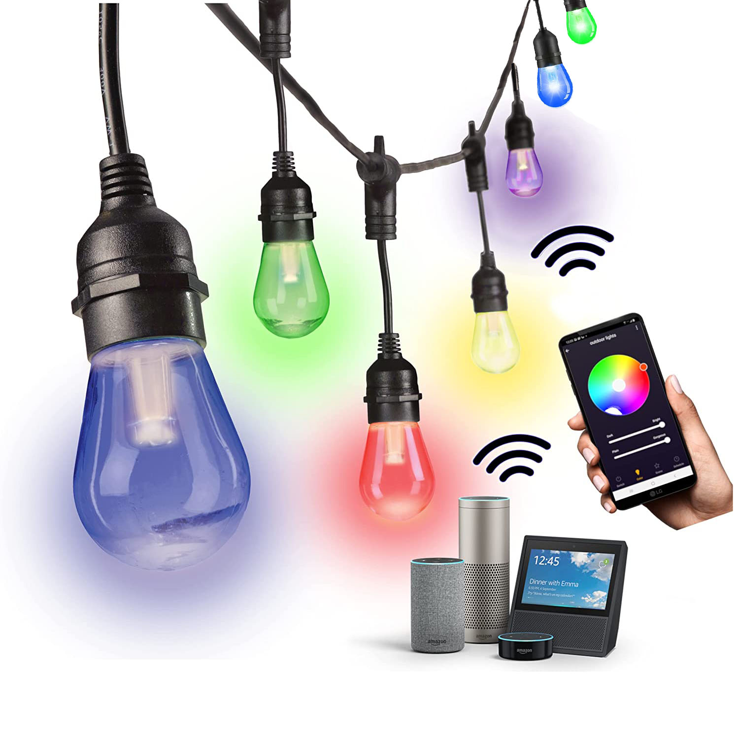 Guirlande lumineuse LED intelligente de 10m, qualité commerciale, étanche, pour l'extérieur, ampoule RGB S14, Wifi, Tuya, décoration de jardin et