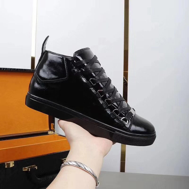 Designer Arena High Shiny Sneakers Real Leather Mens Casual Shoes Hundred Trend Black Luxury Footwear Comfortable Daily Walking Shoes 610-image-976606187
