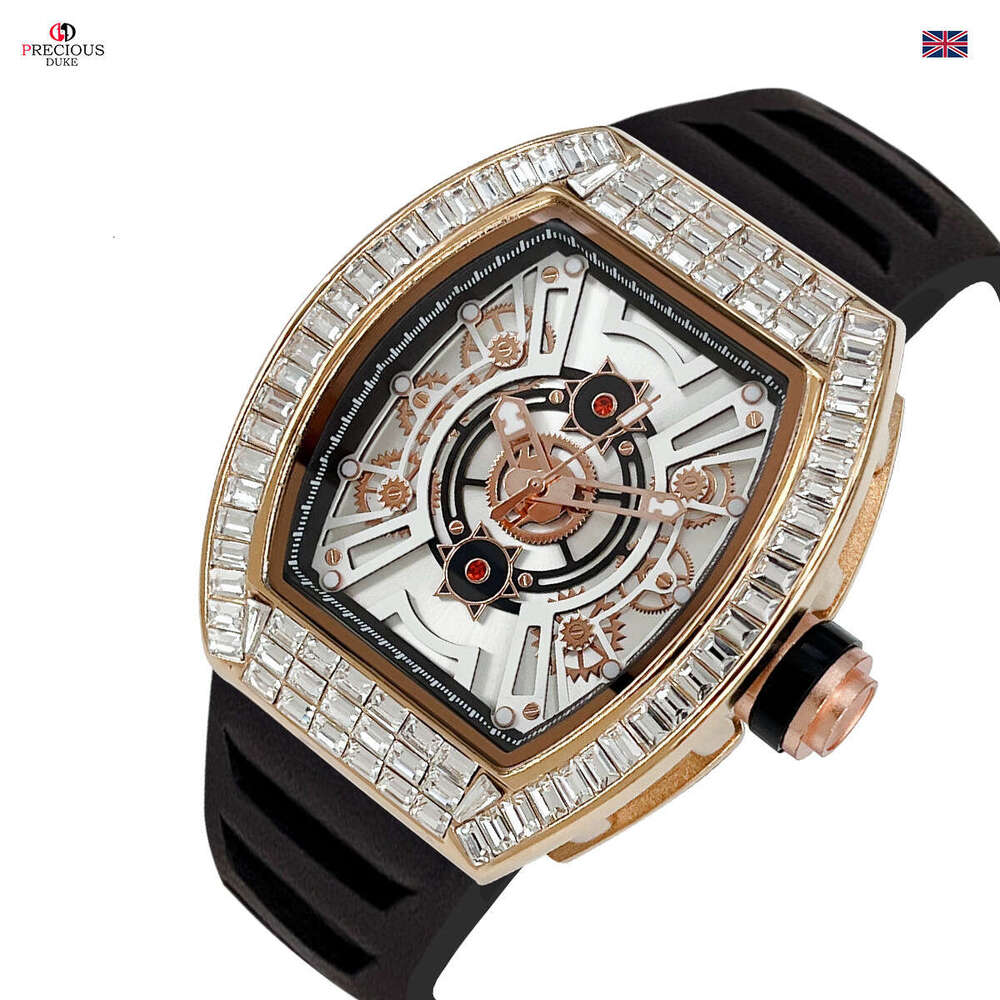 PRECIOUS DUKE Luxury Mens' Watch, Engraved and Diamond-Embedded Skeleton Design