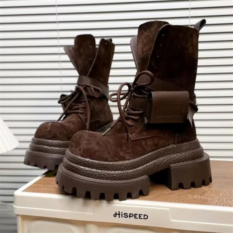 Womens Boots Flats Platform Shoes Suede Fashion Dress Womanankle Boots Winter Sport Mujer Motorcycle Boots 251028