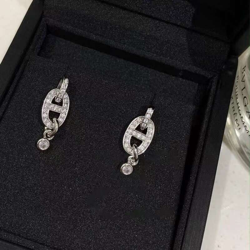 New Pig Nose 925 Sterling Silver Light Luxury Designer Versatile Full Diamond Earrings Korean Style High-End Feel