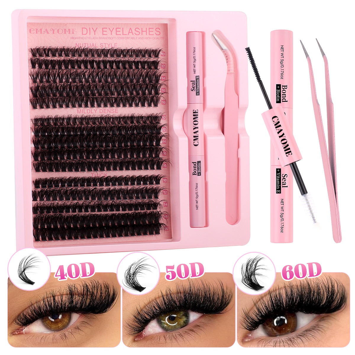 DIY Eyelash Clusters Thick Fluffy Individual Eyelashes Soft Lightweight Wispy Lash Clusters Kit with Lash Bond and Seal Strong Hold DIY Eyelash E-image-1100170106
