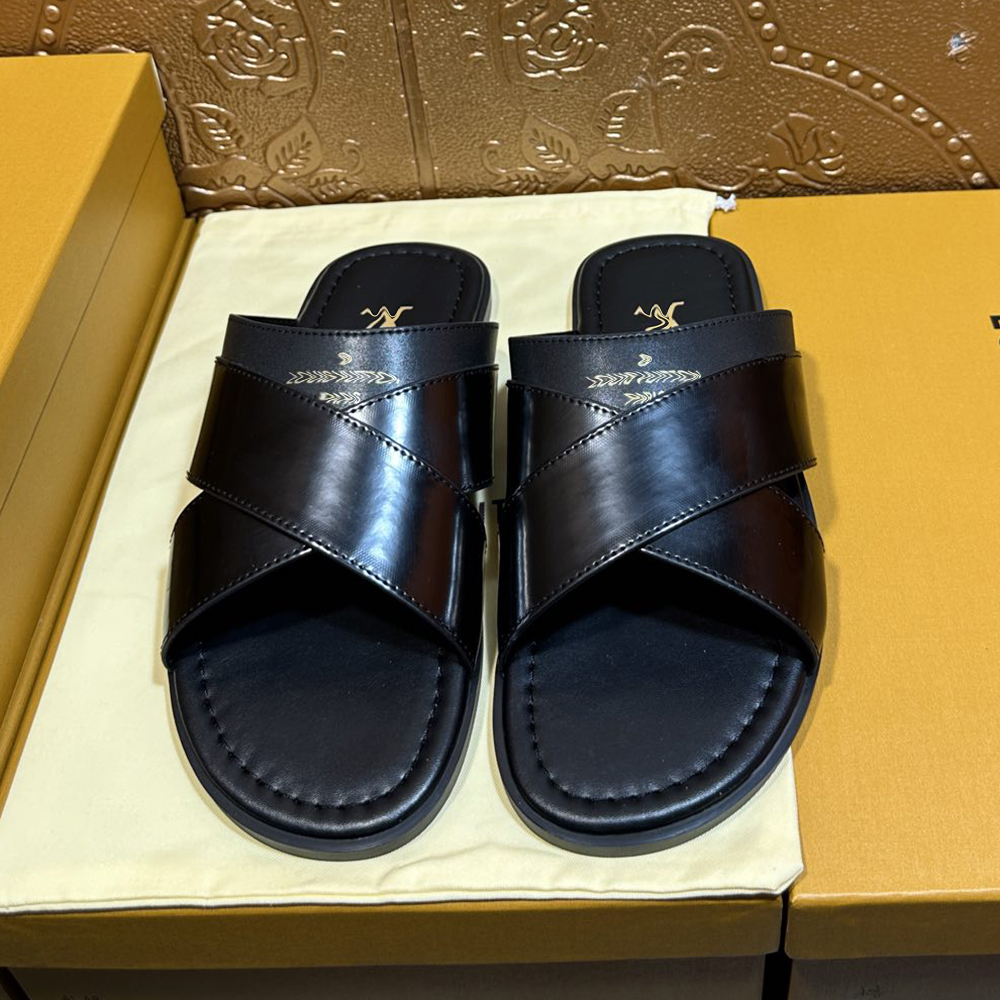 Mens slides designer sandals men mules sliders luxury sandles slippers monogram flats flip flop genuine leather black brown