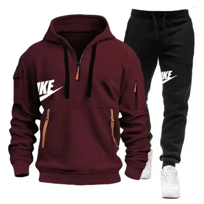 Men's Tracksuits 2026 Autumn And Winter Suit Zipper Hoodie Trousers Casual Sportswear Warm