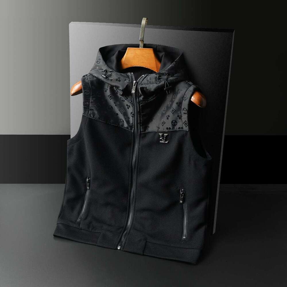 European Collection 2026 Spring New Men 's Casual With Hood, Printed Patchwork, High-Quality Vest Jacket Asia Size