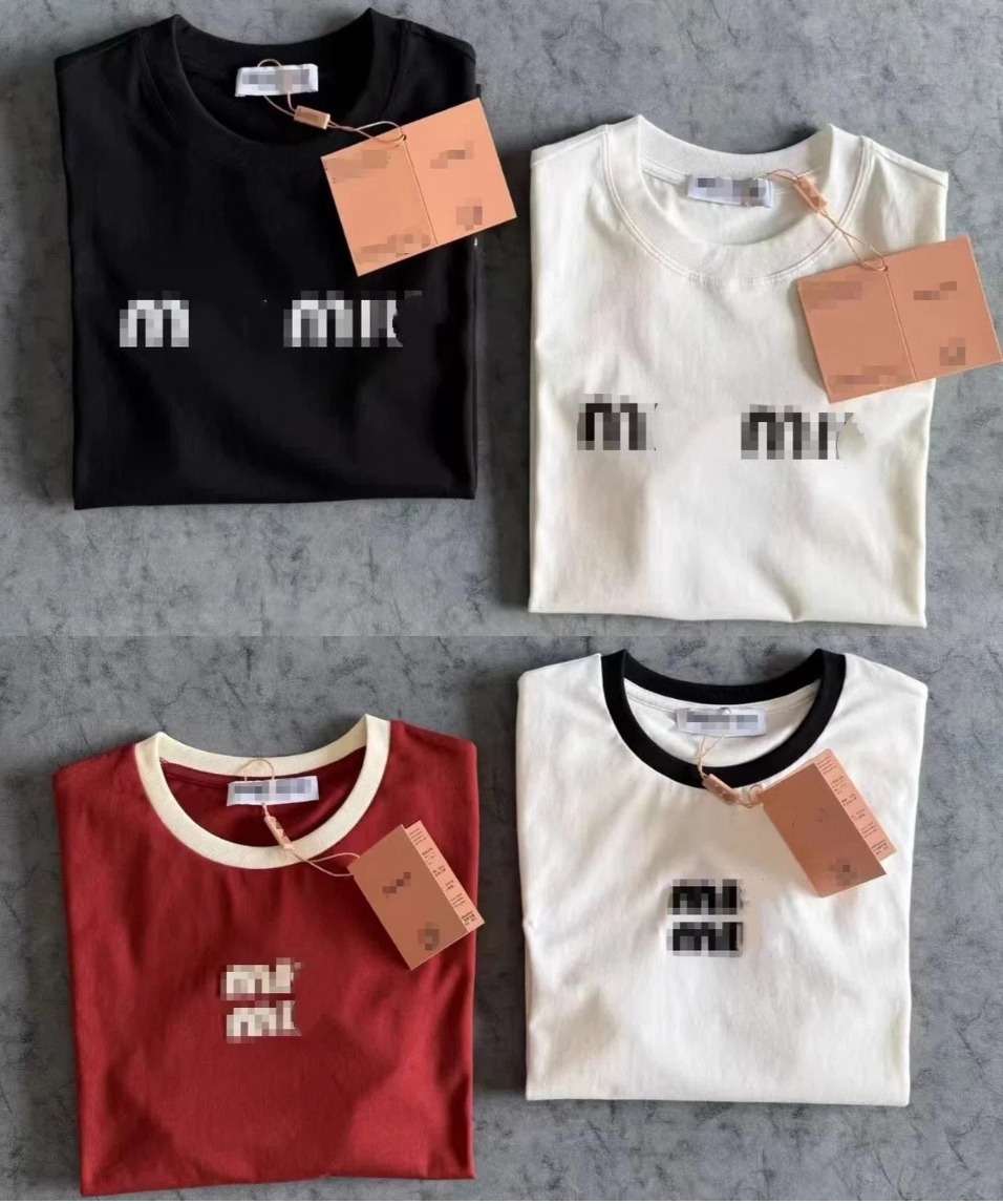 Women's T Shirts Contrast Shirt Luxury Designer Simple Solid Color Embroidered Ladies Trendy Classic Summer Versatile Clothes