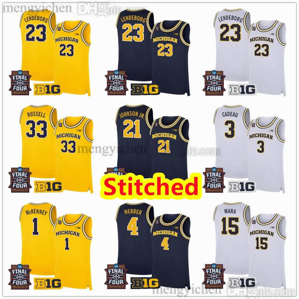 Stitched 2026 Men's Final Four Michigan College Wolverine Basketball Jersey 1 Trey McKenney 23 Yaxel Lendeborg 3 Elliot Cadeau 21 Morez Johnson