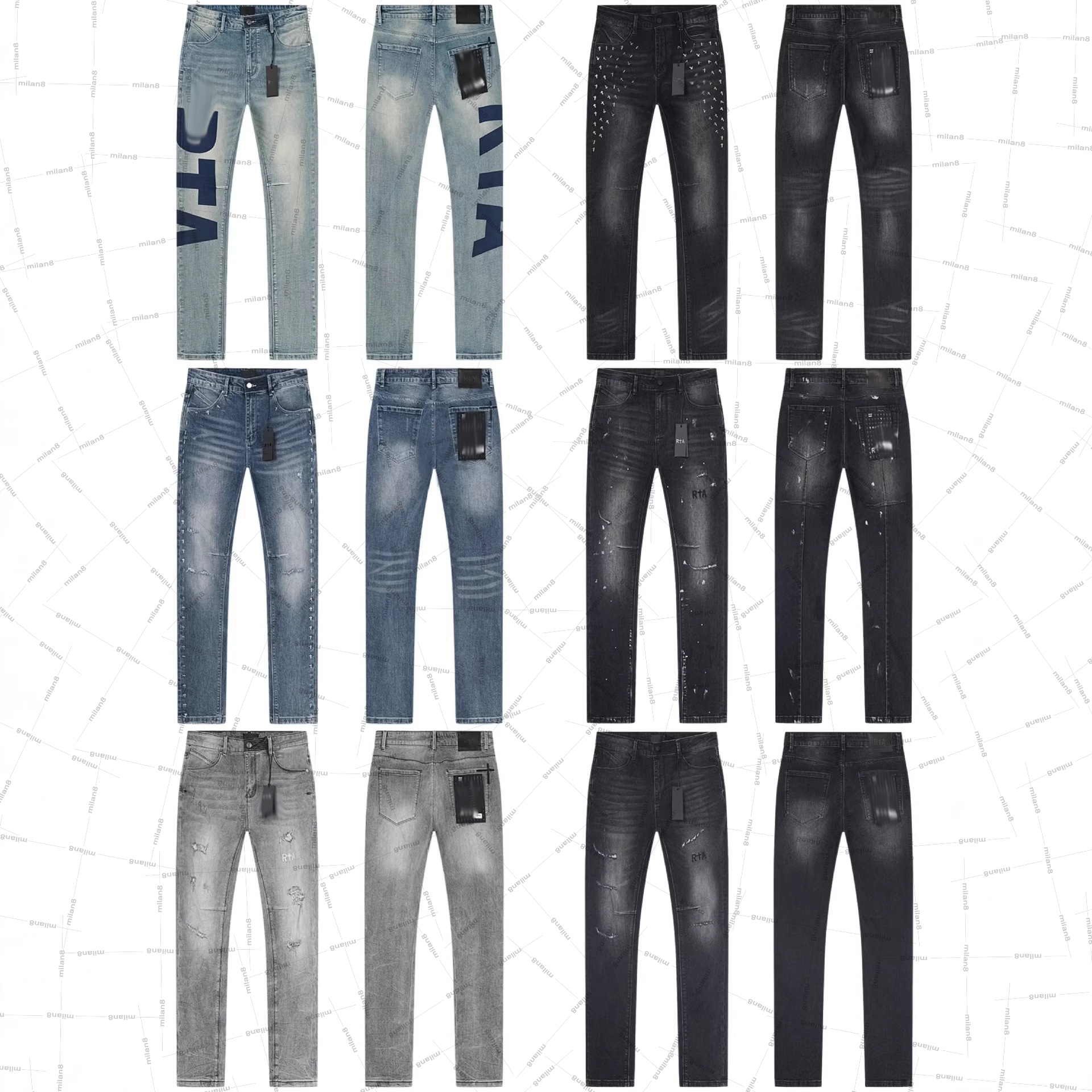 Mens Denim Jeans RTA Jeans Washed Vintage Ripped Distressed Embroidered Letter Skinny Fit Long Pants for Men Women Hip Hop Streetwear-image-1100212846
