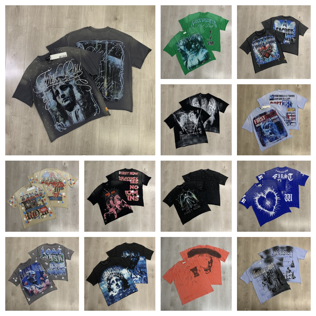 First Row shirts Designer Men's Shirt Sacred Vow Angel Tee Stylish Rhinestone Streetwear Short Sleeve Hip Hop T-Shirt Featuring Angel Demon God
