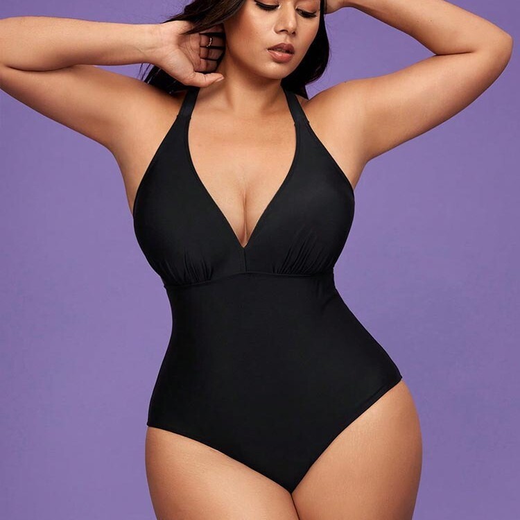 Plus-size Swimwear New Model Solid Color Conservative One-piece Swimsuit For Plus-size Women Bikini