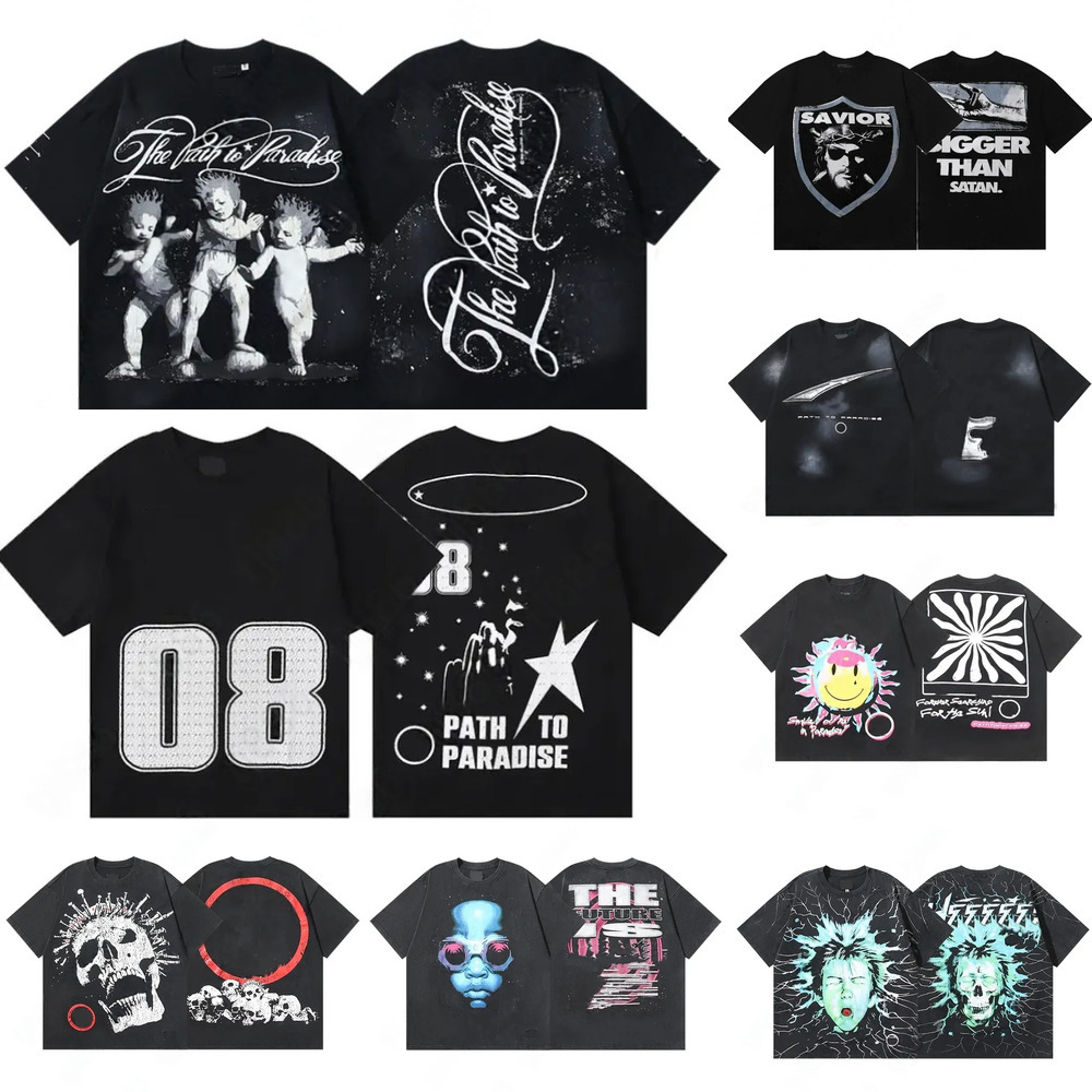 Mens Tshirt Desinger hippie Y2K vintage washed paint graphic loose Round Neck Short Sleeve tees Summer Quality Fashion Unisex Cotton tshirts Graphic