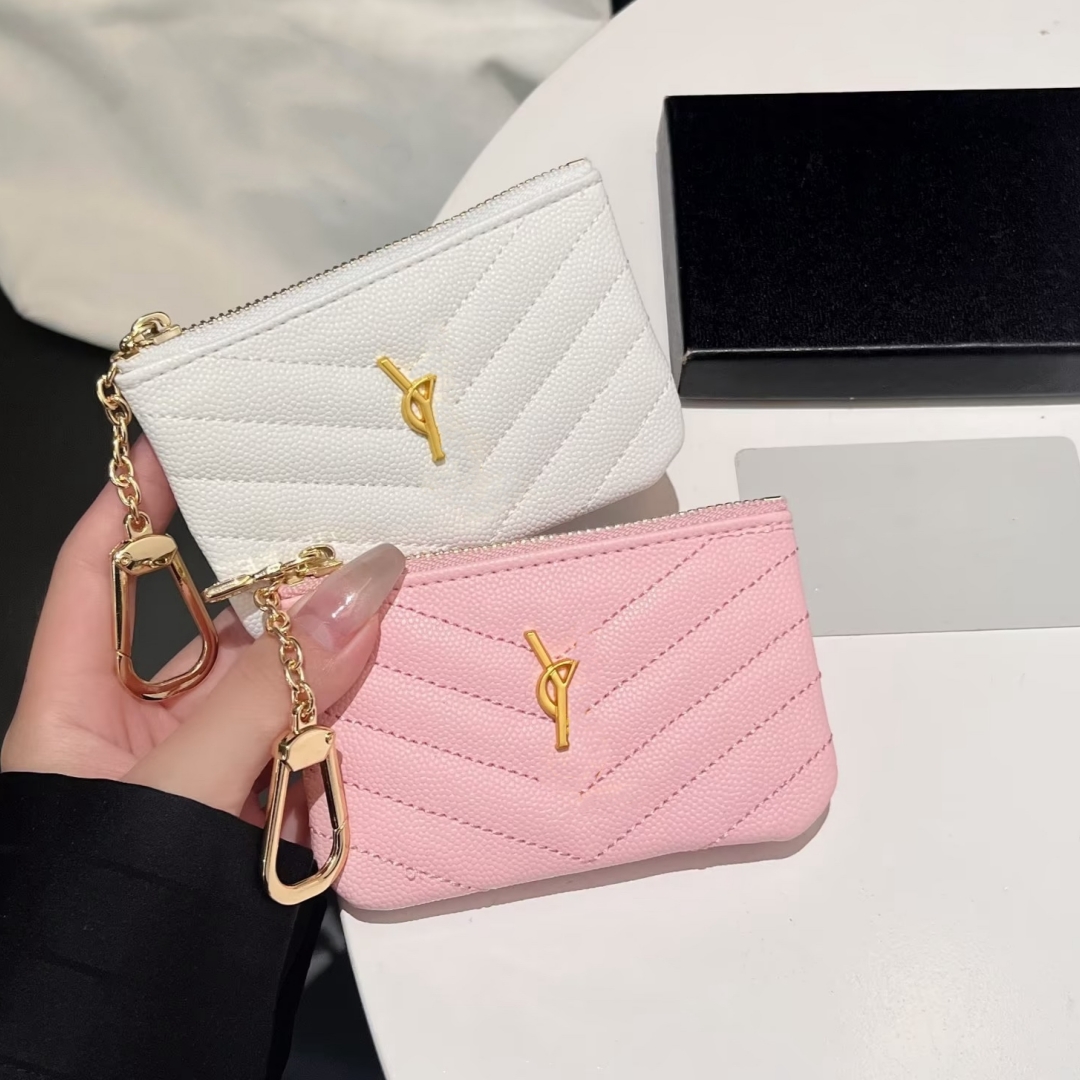 Caviar Luxury Women card holder designer wallet 2c 3y bag Mini purse women genuine Leather Womens men zipper Purses Key Ring Credit Coin Mini Wallet