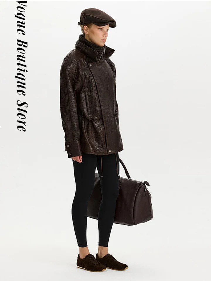 PU Leather Solid Chic Women Coat Full Sleeve Stand Collar Single Breasted Lady Jacket 2026 Fashion Vintage Textured Female Tops 260403BJ