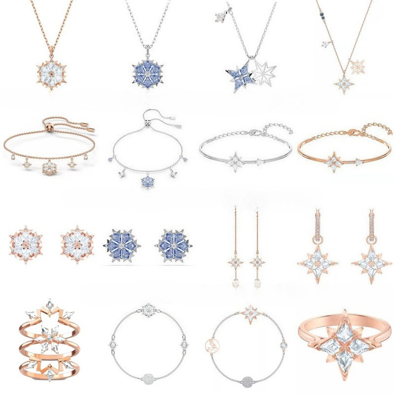 Luxury austria crystal blue snowflake designer pendant necklace choker earrings bracelet jewelry charm sparkling cz zircon chokers necklaces brac-image-1107560168