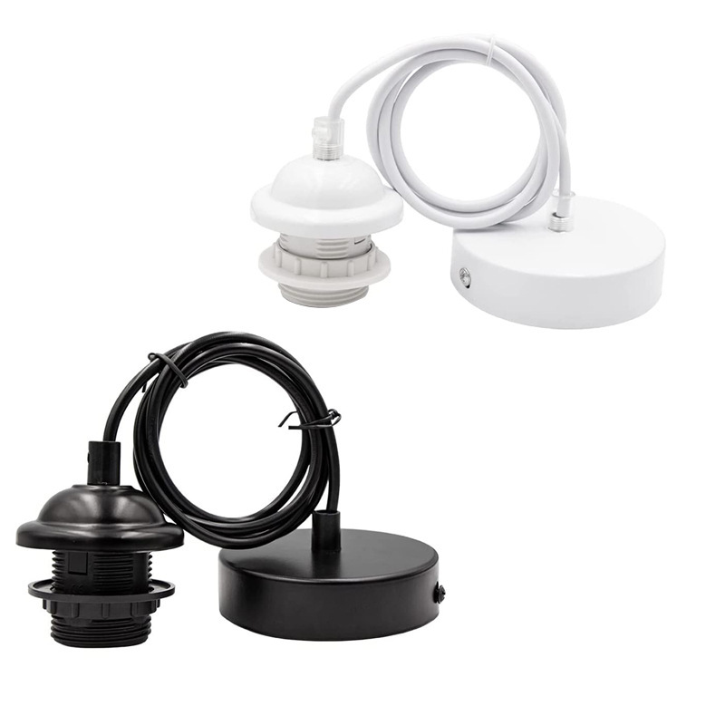 Modern E27 Screw Ceiling LED Lamp Holder Socket, White Black Lamp Base 220V 110V with 1m Cable, for Home Vintage Edison Bulb Deco-image-1100380130