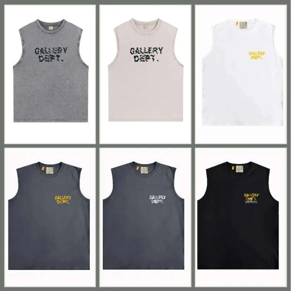 Gallury Dept Vest Designer Shirt Mens Vest Designer Tank Top Sleeveless Vintage Graffiti Print Unisex Loose-Fit Casual Sleeveless Camis T-Shirt Ad8