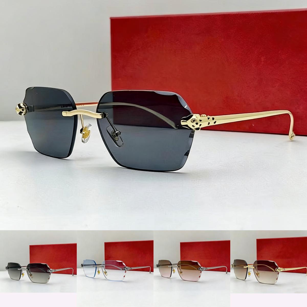 Lunettes de soleil Rimlss mns dsignr pour femmes coupées Vintag Framlss Panthr d Lunettes de soleil Oculos D Sol Travl Mtal Lopard Had Goldn Silv
