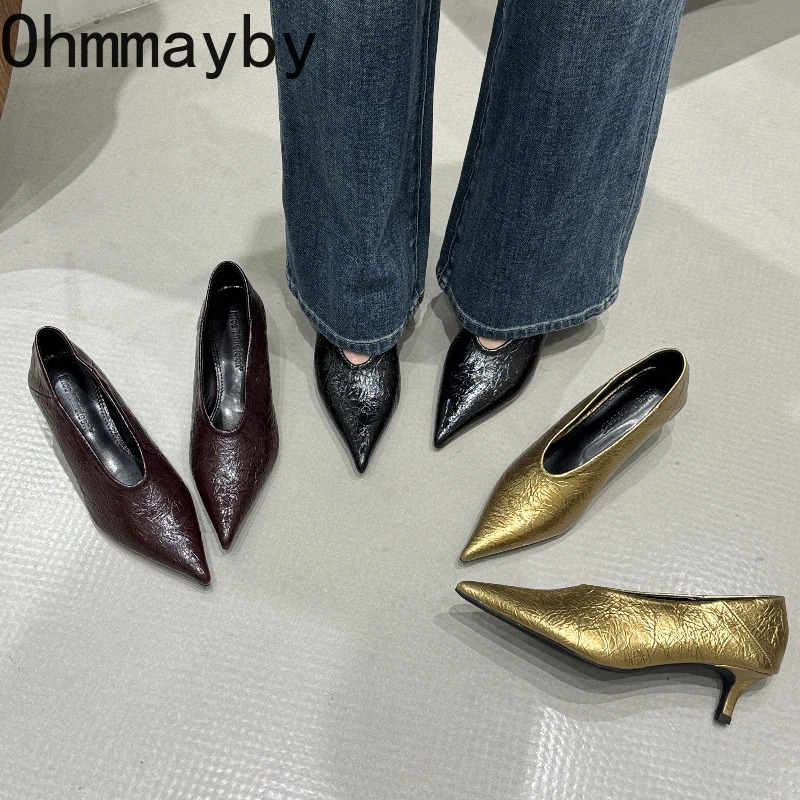 Fashion Pointed Toe Thin Heel Women Office Pumps Shallow Slip On Party Dress Shoes 2026 Spring Autumn Commuter Footwear 260402
