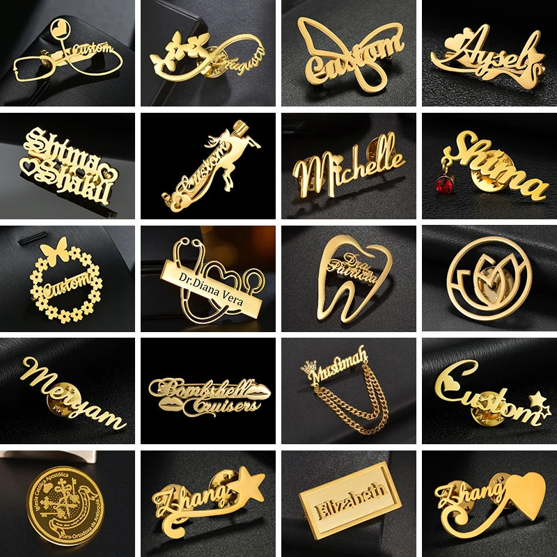 Treebud Personalized Name Brooch Stainless Steel Custom Lapel Pin Brooch Pins for Women Men Bage Stylish Jewelry Gifts 260403BJ