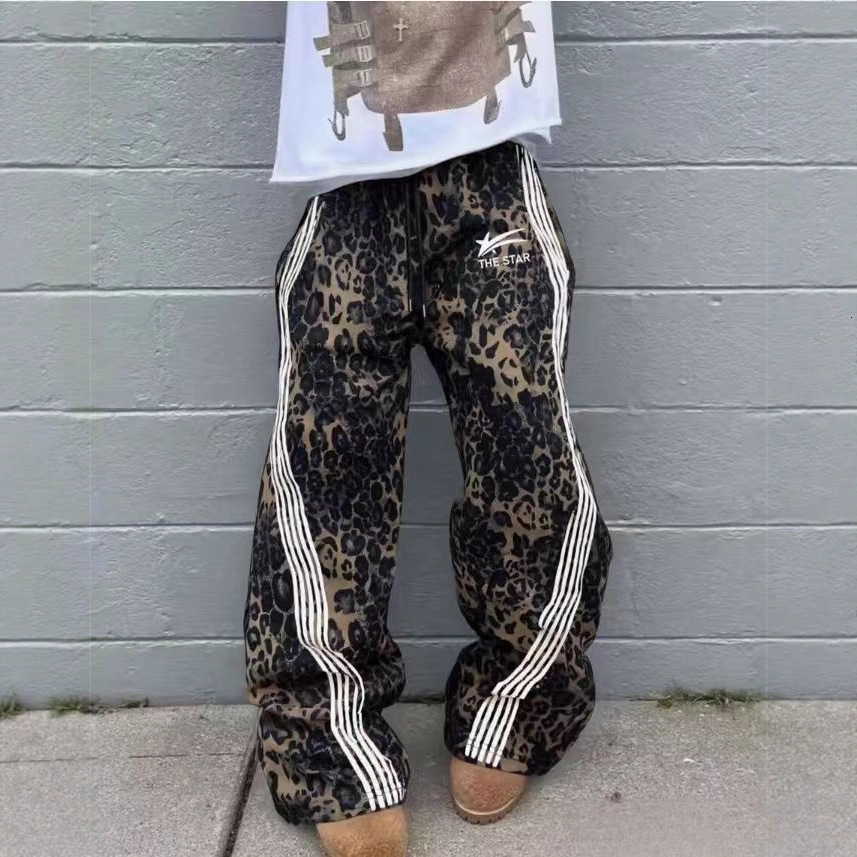 Luxury Brand Designer Clothes Autumn And Winter New Men's Fashion Street Style Y2k Jungle Leopard Print Loose Straight-Leg Sports Casual Pants