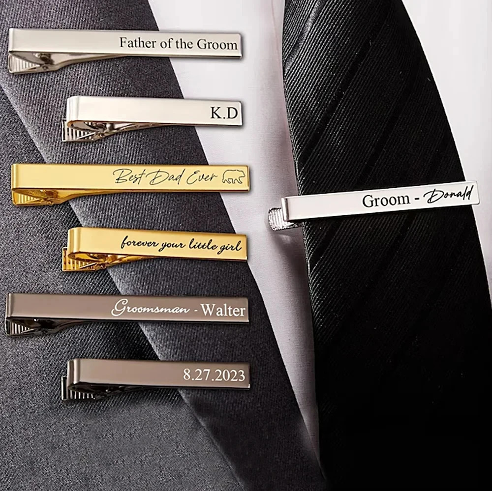 Custom Carved Name Tie Clips Personalized Stainless Steel Luxury Men Tie Clip Women Jewelry Wedding Bride Groom Accessories 260403BJ