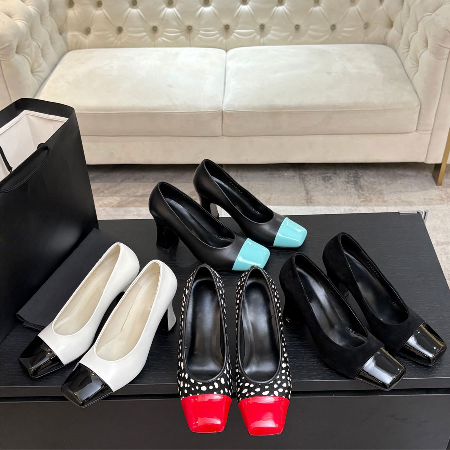 Top quality Classic new Fashion real leather Polka Dot High heels Sandals pumps Chunky Block heel Dress Shoes womens Luxury designer heels Sandals E