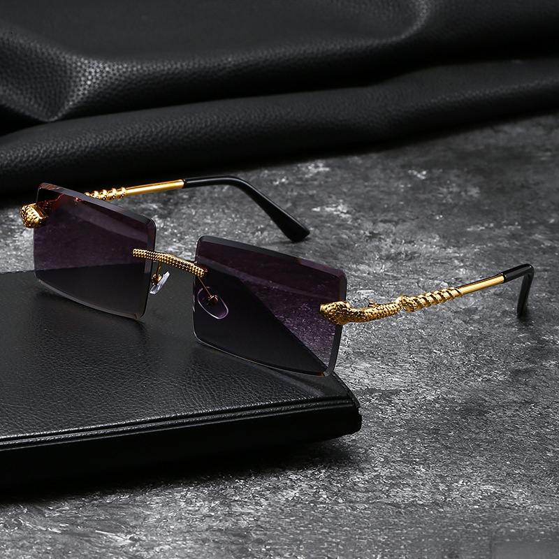 Luxury Brand Designer Sunglasses Frameless Cut Edge Fashion Sunglasses For Women, High-End European And American Style, New Gold Snake Sunglasses Fo