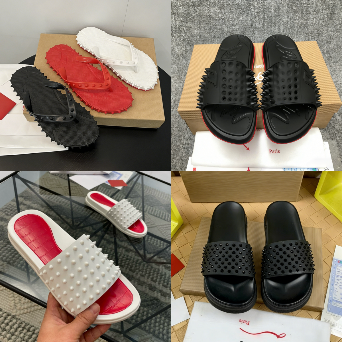 Red Sandals Designer Women Flip Flops Men Leather Slippers Fashion Luxury Letter Bottom Flat Beach Rivets Shoes Summer 36-45
